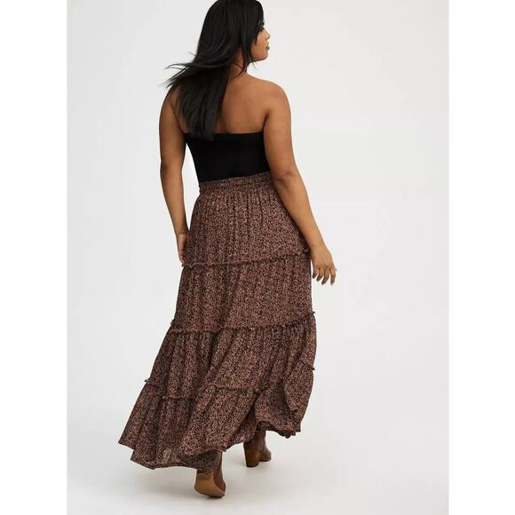 NWT Torrid Brown Gauze Tiered Drawstring Maxi Stretch Skirt Plus Size 1X (14/16) - Picture 2 of 7
